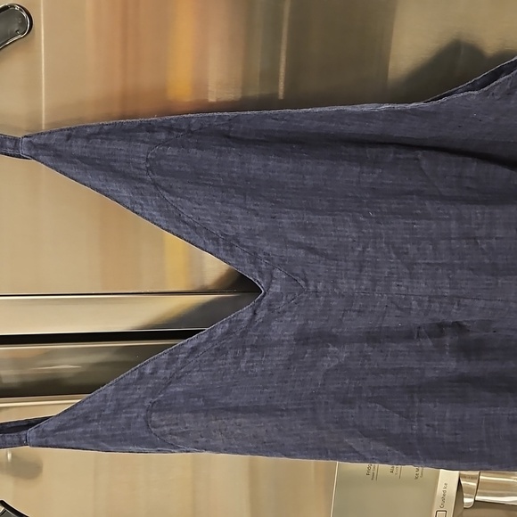 💕FRESH LAUNDRY💕 100% Linen Cropped Wide Leg Jumpsuit Blue Large *Flawed* NWOT - Picture 4 of 16